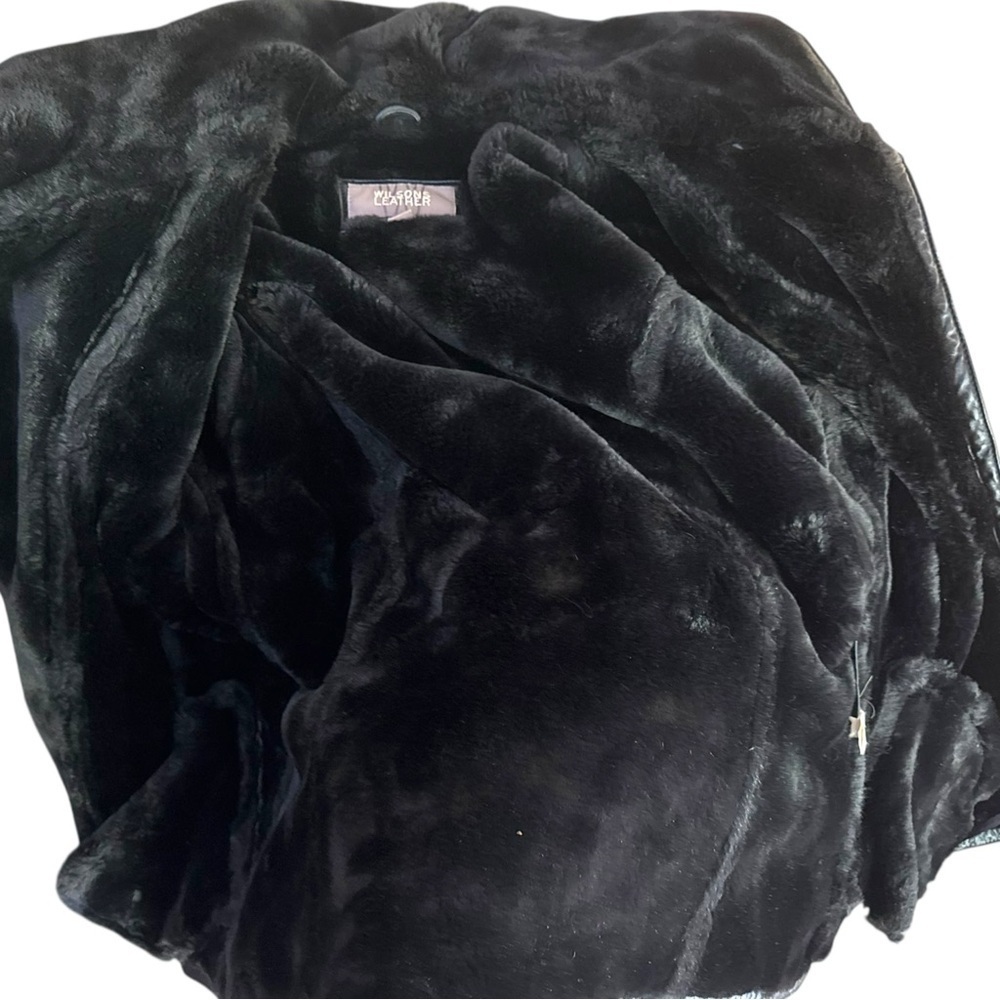 Y2K Wilsons Leather Faux Fur Lined Hooded Belted Coat Hollywood Glam Mob Wife - Picture 9 of 15